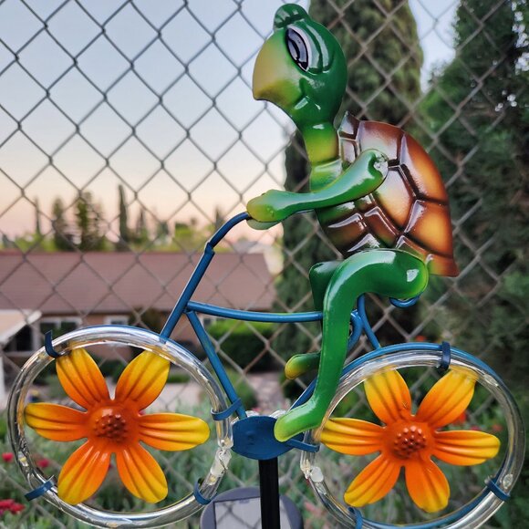 36" H, Whimsical TURTLE Bike Cruising Solar LED Stake - Picture 1 of 3